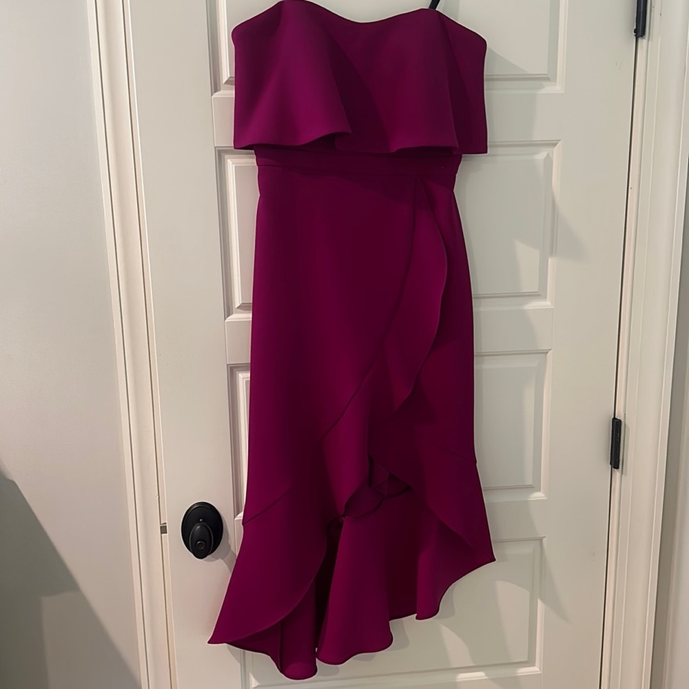 XScape Strapless Magenta Cocktail Dress